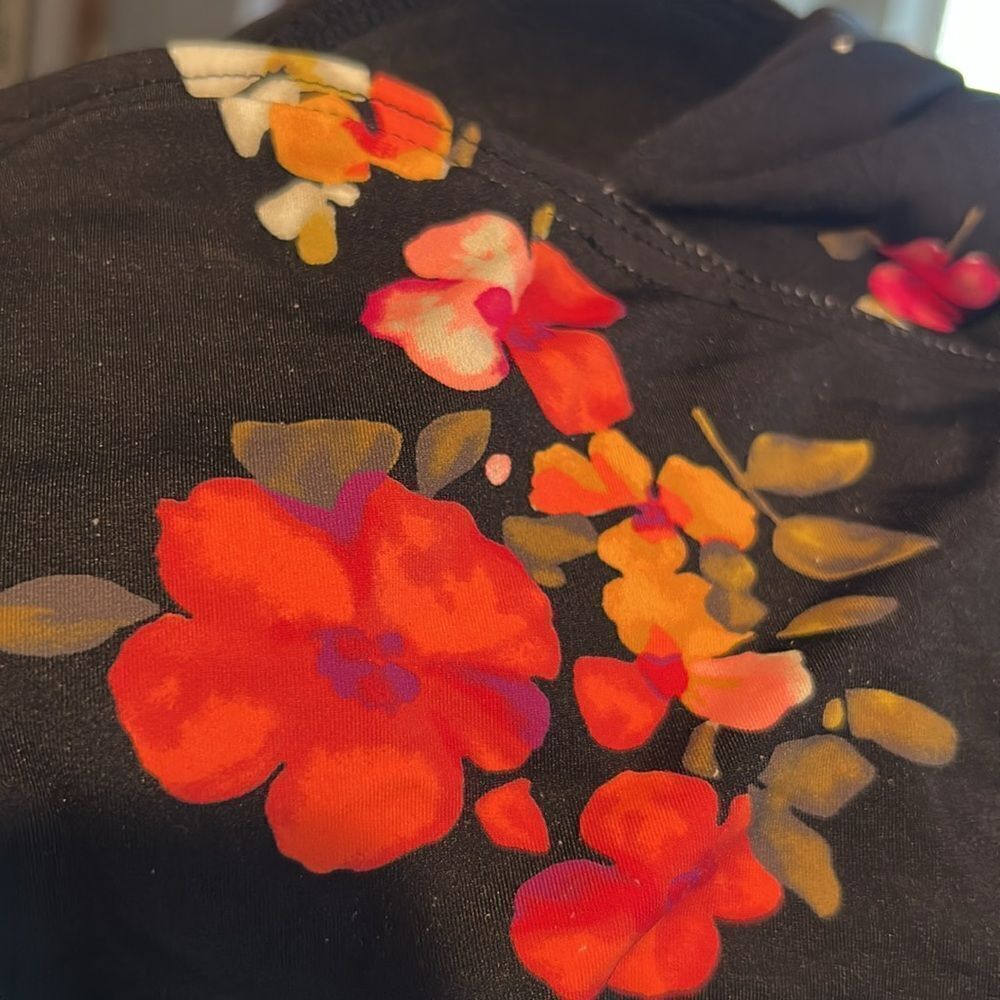 Land's End Plus Standard Shirred One Shoulder tankini top black multi floral Var - Picture 5 of 10